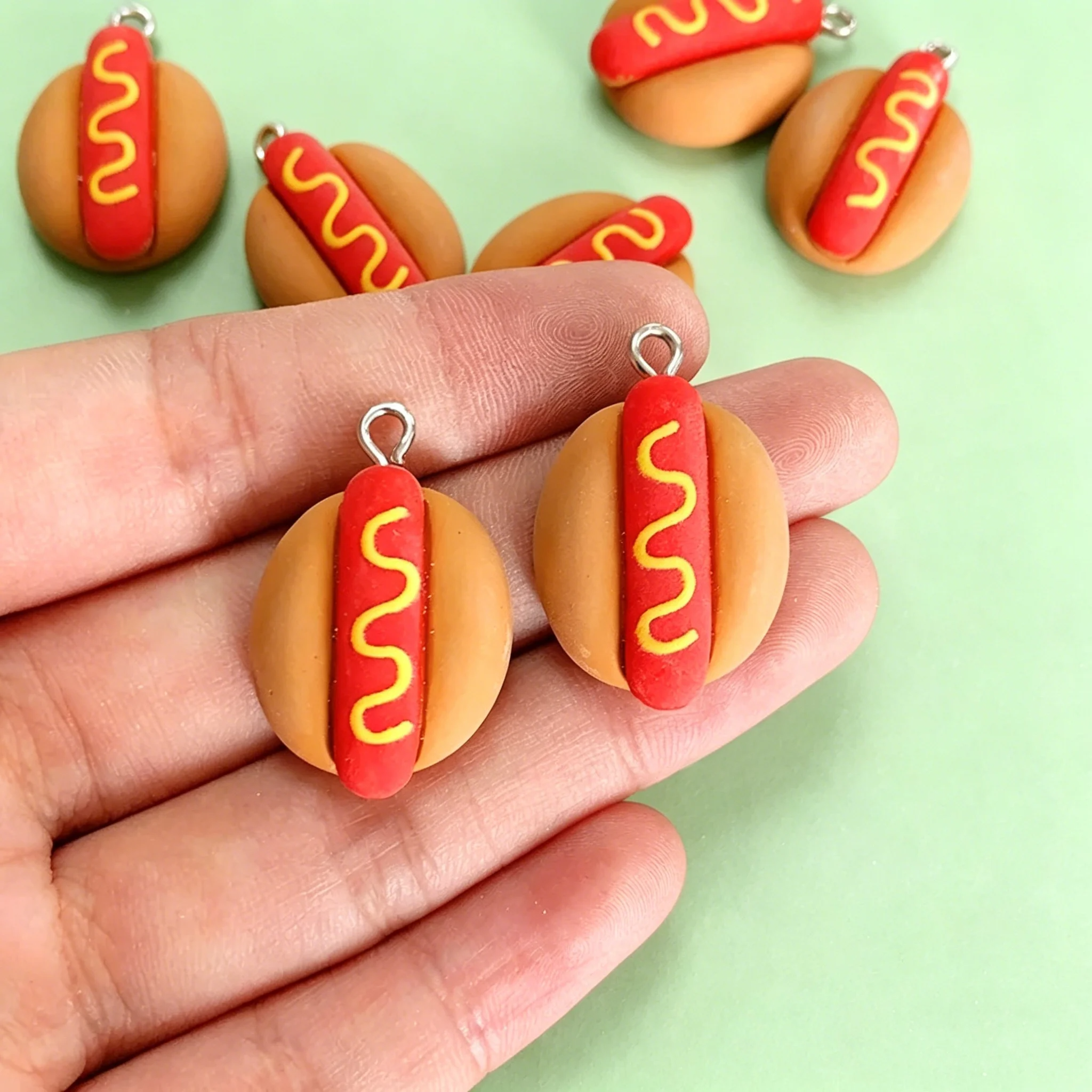 Resin Art Pendant - 10Pcs Cute Mini Hot Dog Resin