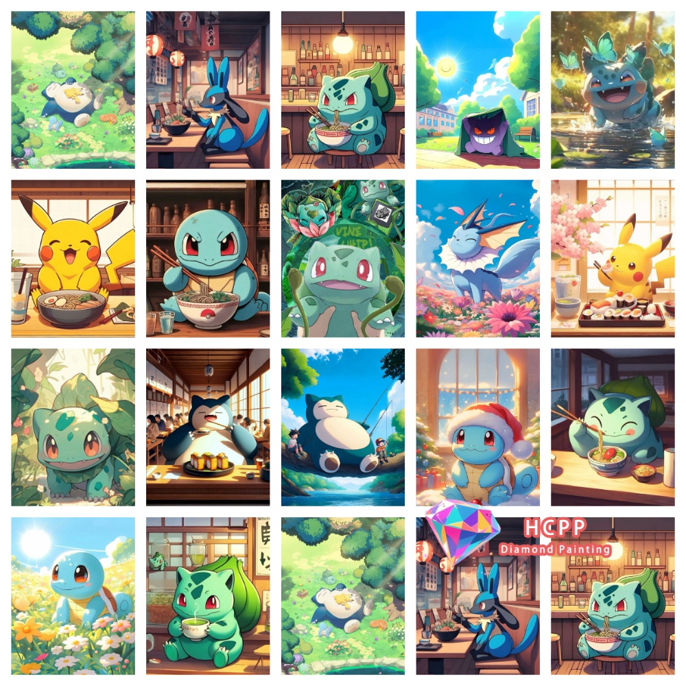 Resin Art Canvas - Pikachu Bulbasaur Squirtle Anime Diamond Painting