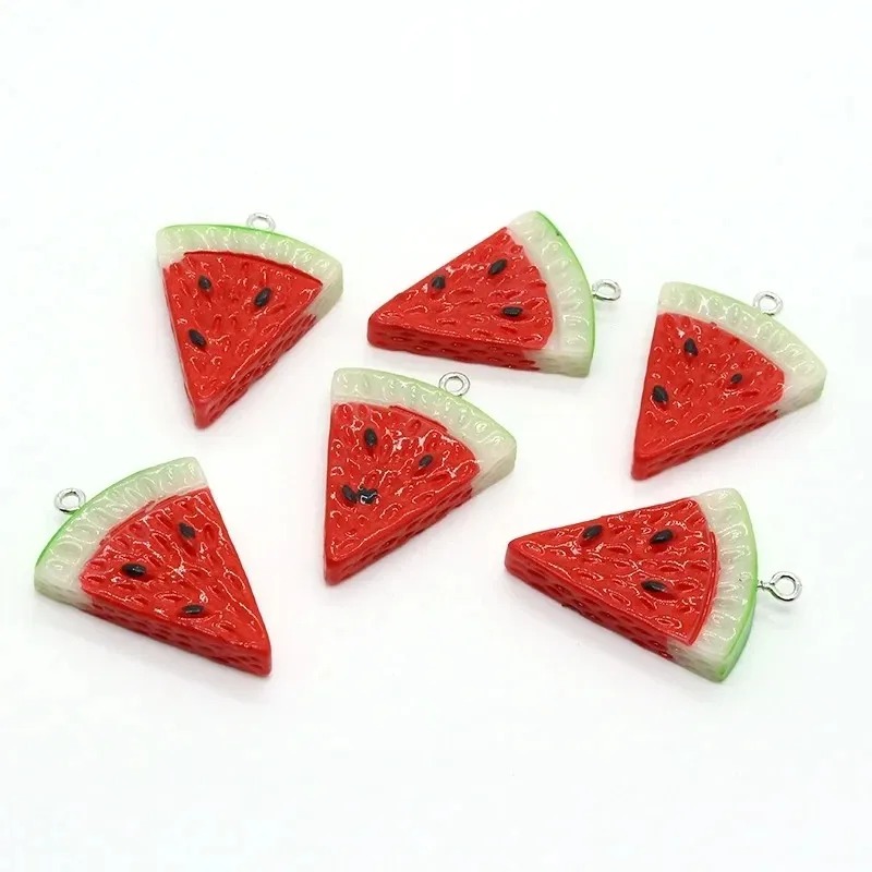 Resin Art Pendant - 10Pcs Double Sided Triangle Watermelon Resin
