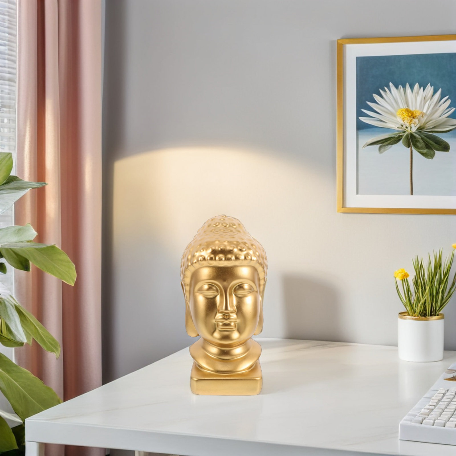 Resin Art And Decor - Resin Buddha Head Art Statue Elegant