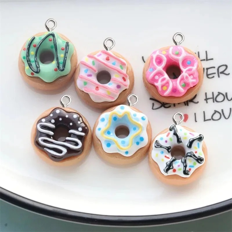 Resin Art Pendant - 10Pcs Resin Donut Charms Colorful Mini