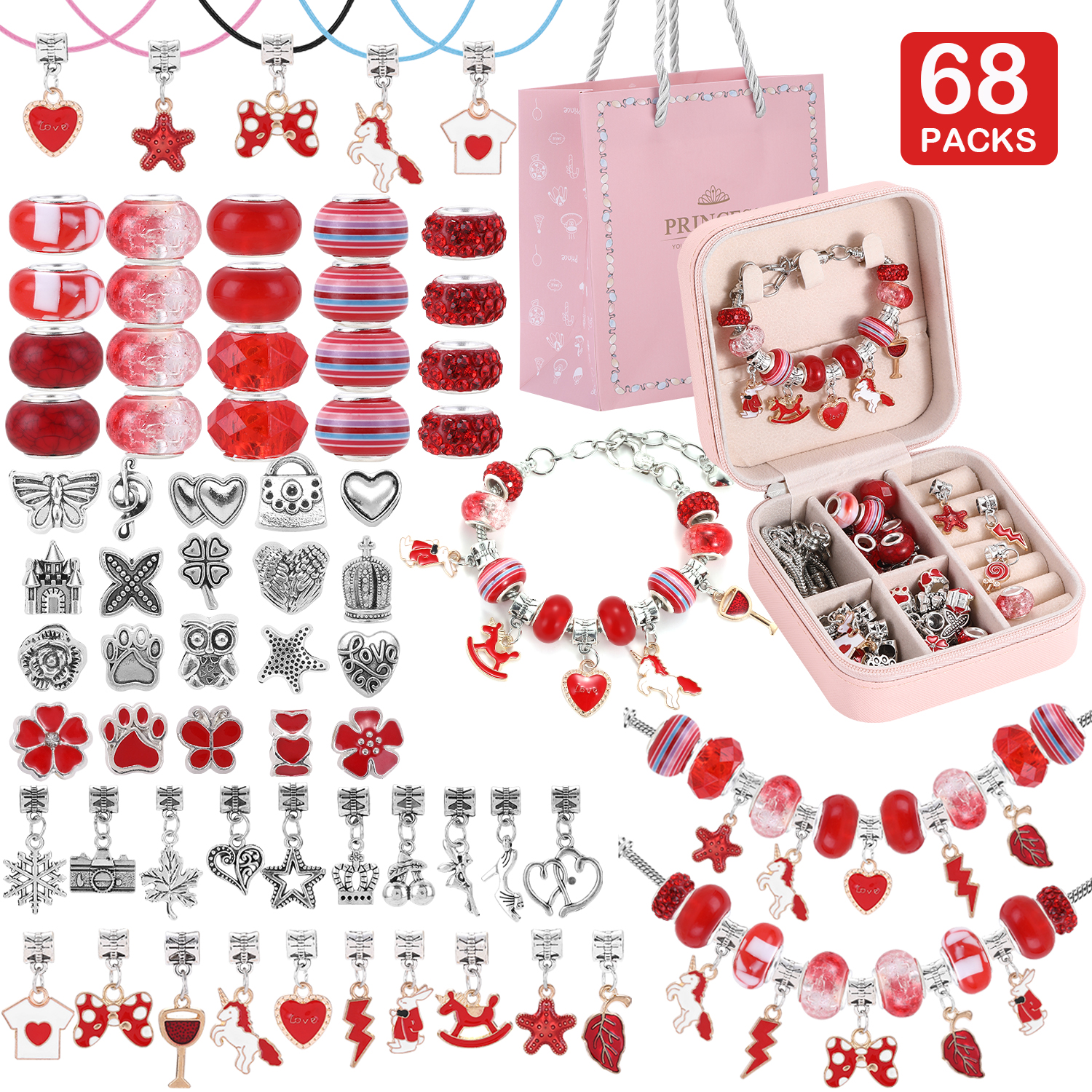 Resin Art Engagement - 68-Piece Beaded Bracelet Making Kit, Red