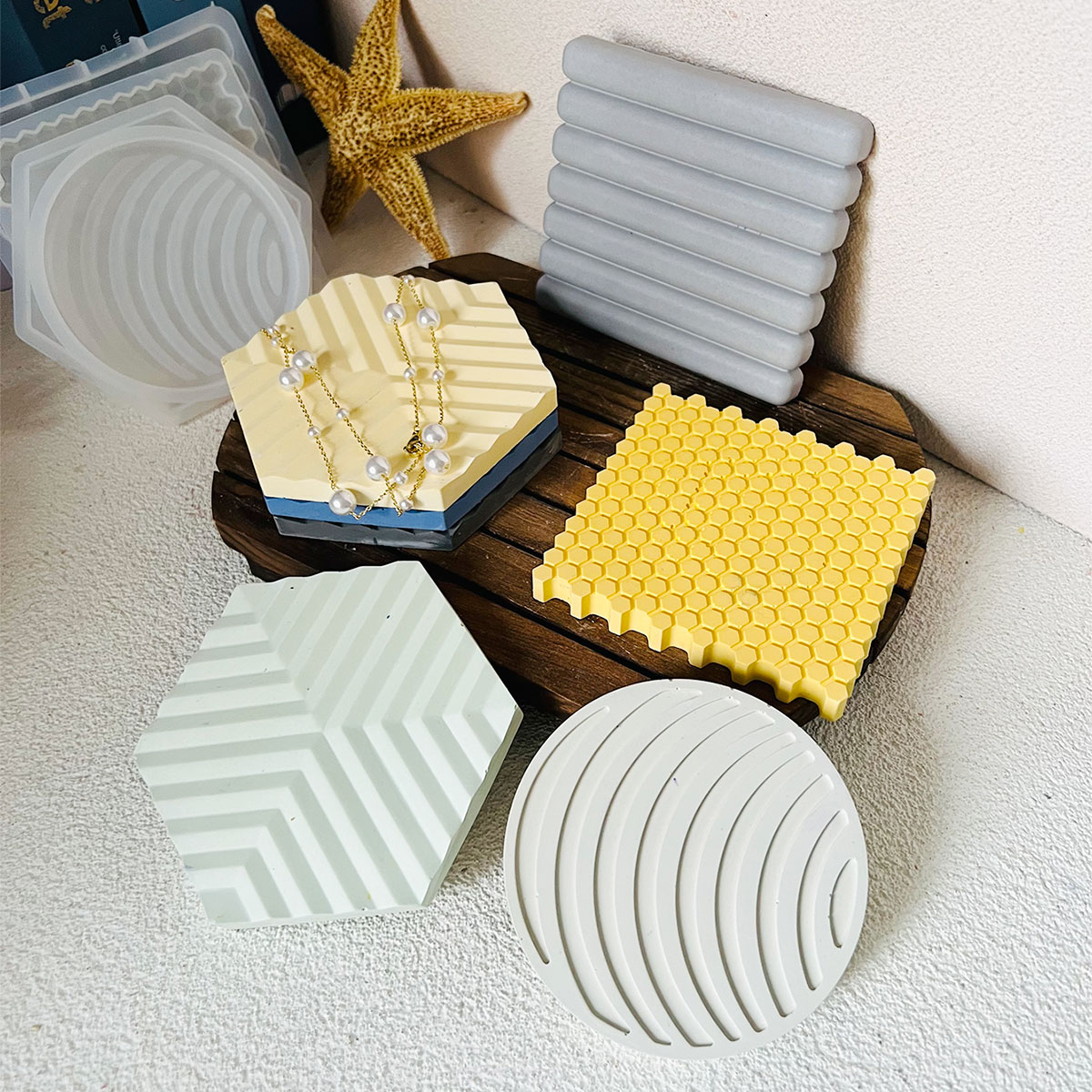 Tray Mold Rectangle - Honeycomb Coaster Mold Circular Snowflake Insulation