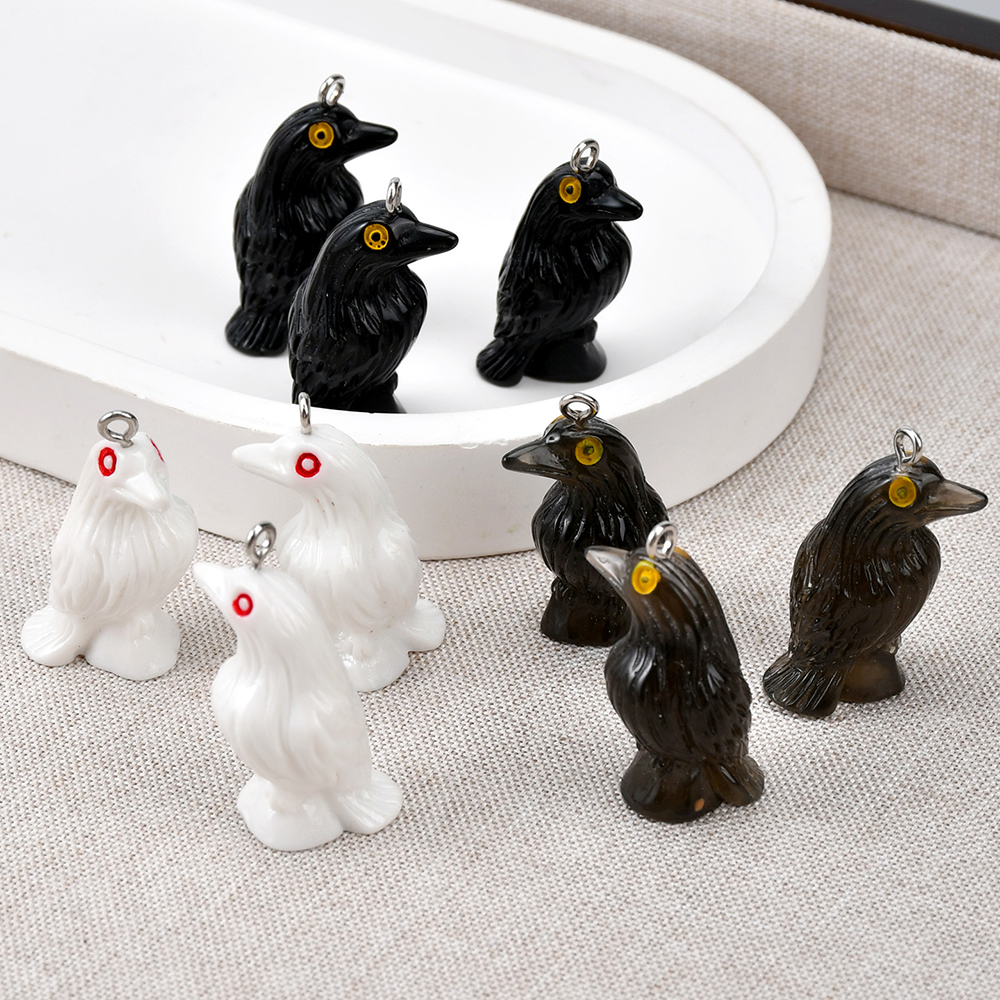 Resin Art Pendant - 10pcs Black Crow Organ Resin Charms