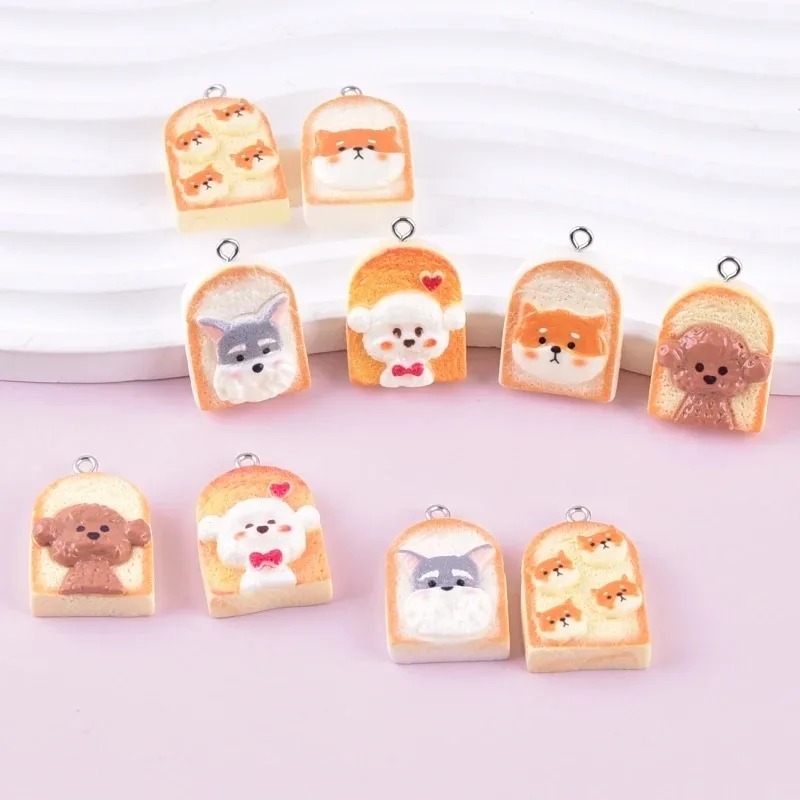Resin Art And Craft - 10Pcs Cute Toast Dog Resin Pendants