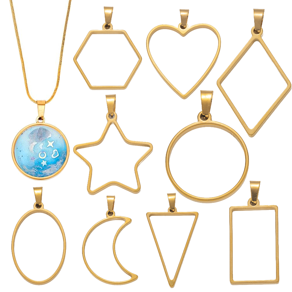 Resin Art Pendant - 5pcs Stainless Steel Open Back Resin