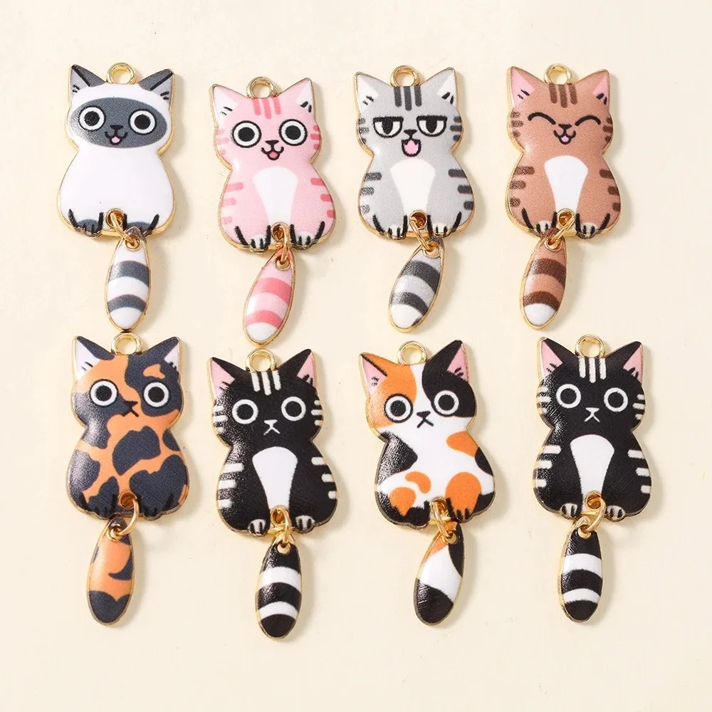 Resin Art Pendant - 10Pcs 16×39mm Cute Cartoon Cat Resin