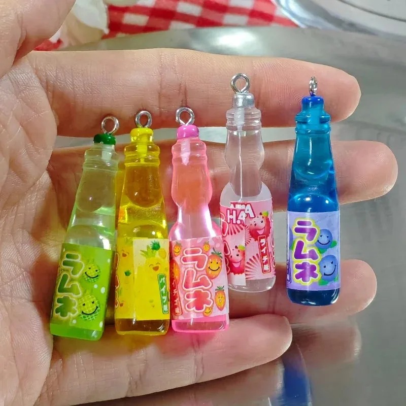 Resin Art Pendant - 10Pcs Tiny Soda Bottle Resin Charms
