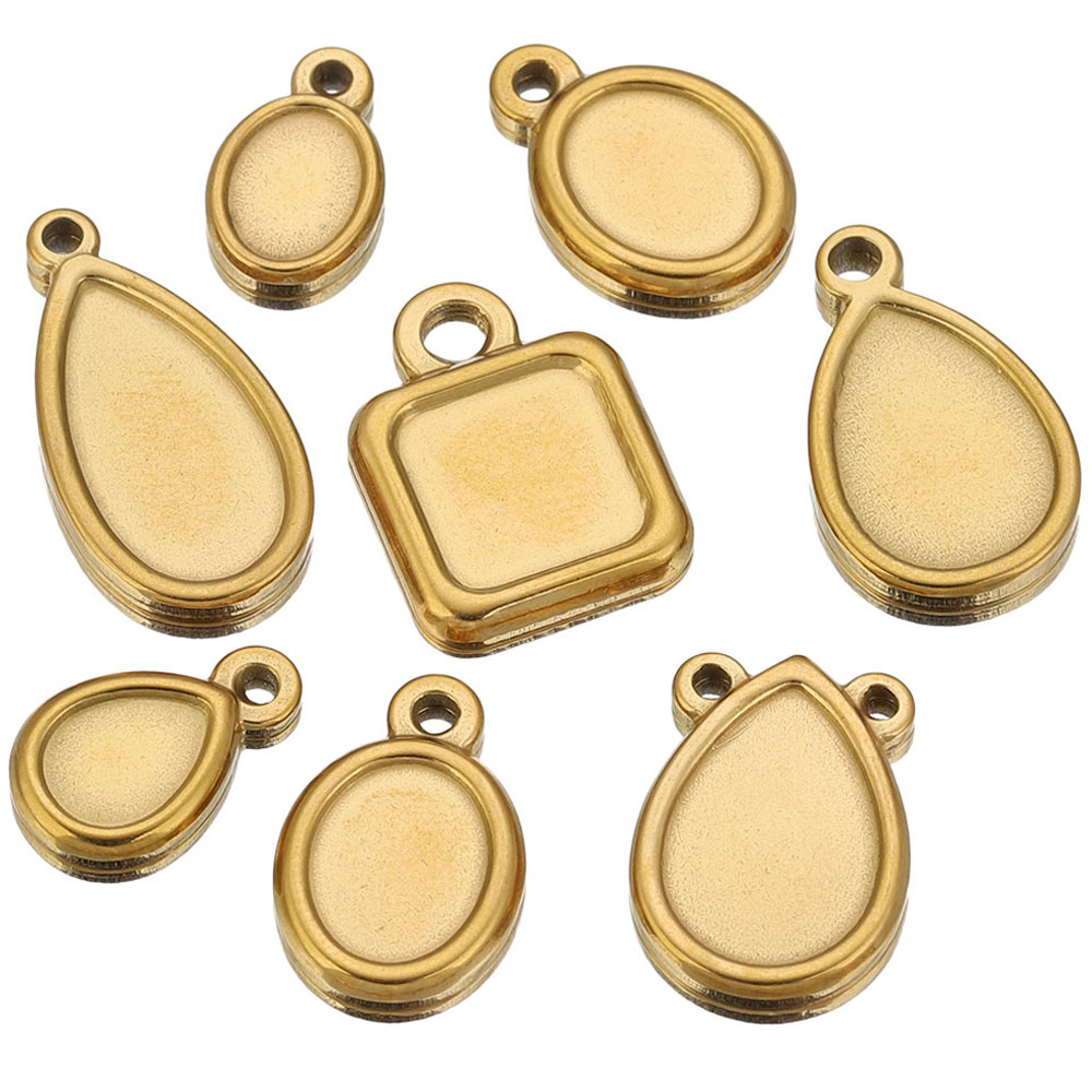 Resin Art Pendant - 5pcs Stainless Steel Square Drop Round