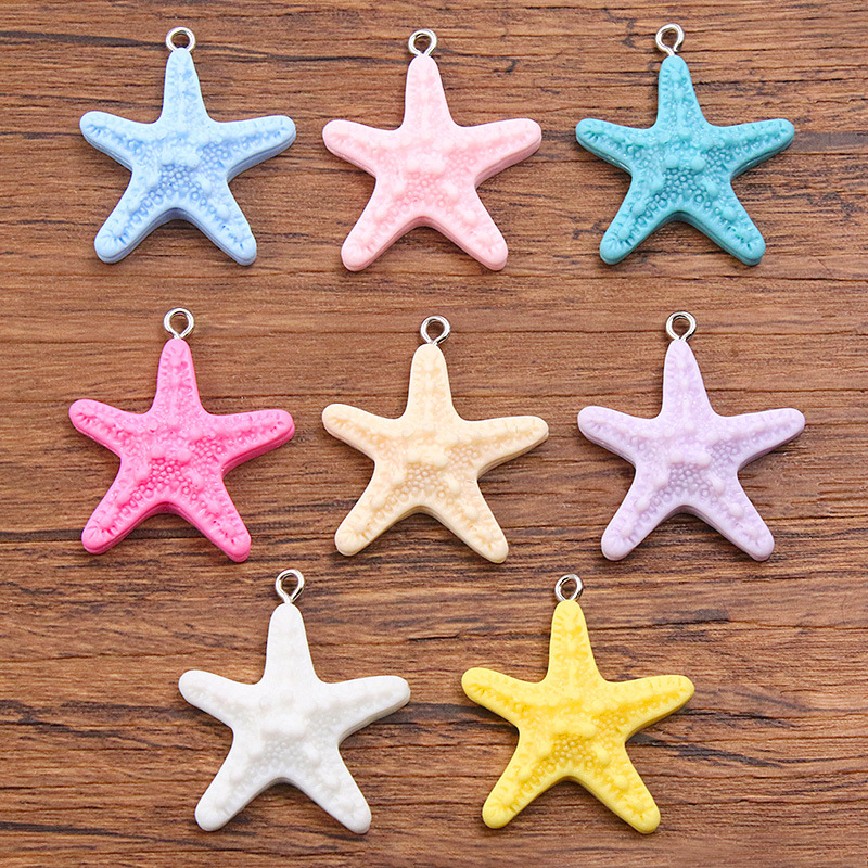 Resin Art Pendant - 10Pcs Dopamine Color Starfish Resin Charms