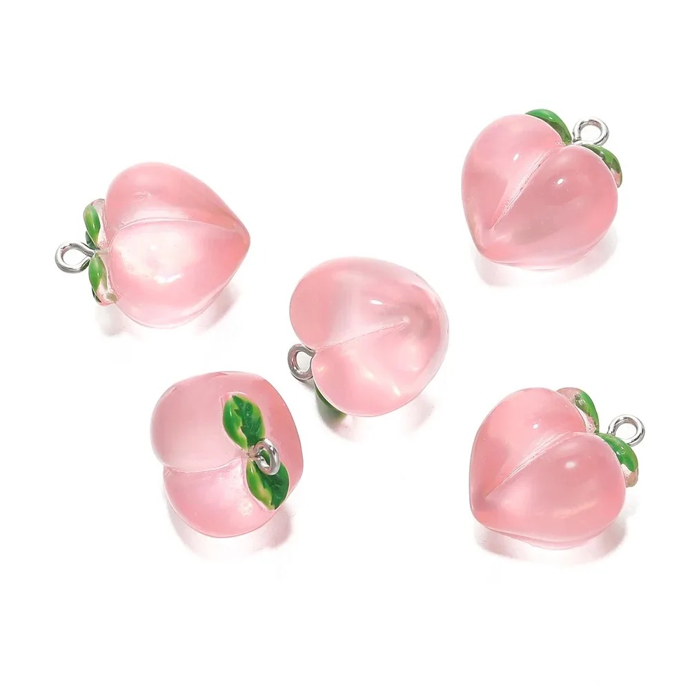 Resin Art Pendant - 10Pcs Transparent Pink Peach Resin Charms
