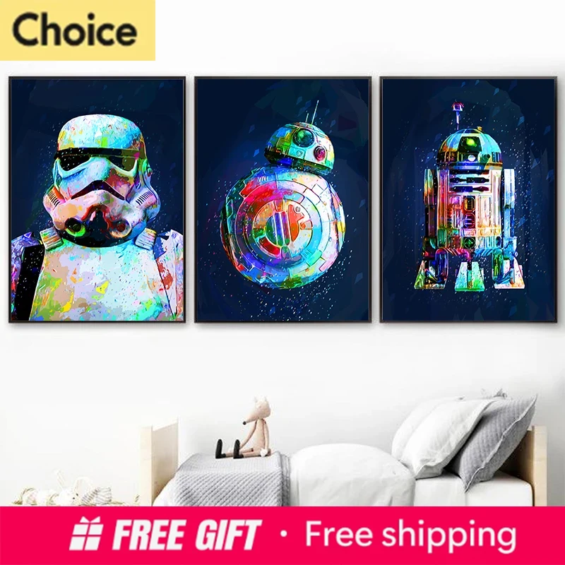 Resin Art Canvas - Space Wars Poster Watercolor R2-D2 Prints