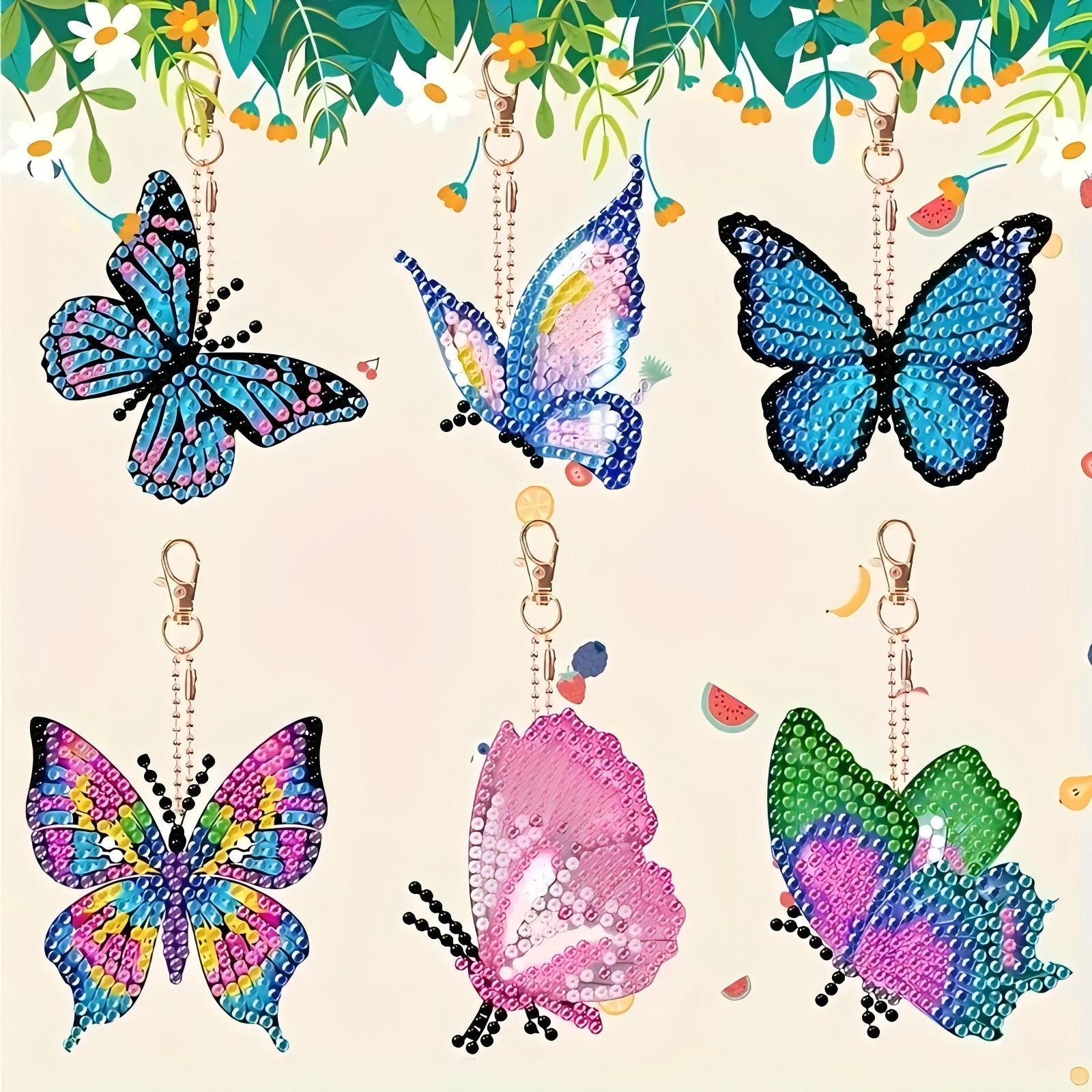 Resin Art A Keychain - 6 Butterfly Diamond Drawing Keychain Set