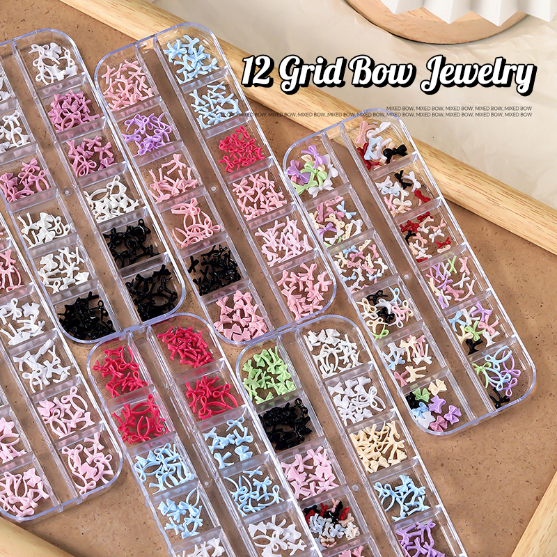 Resin Art And Decor - 12 Grid Multiple Colors Bowknots Nail