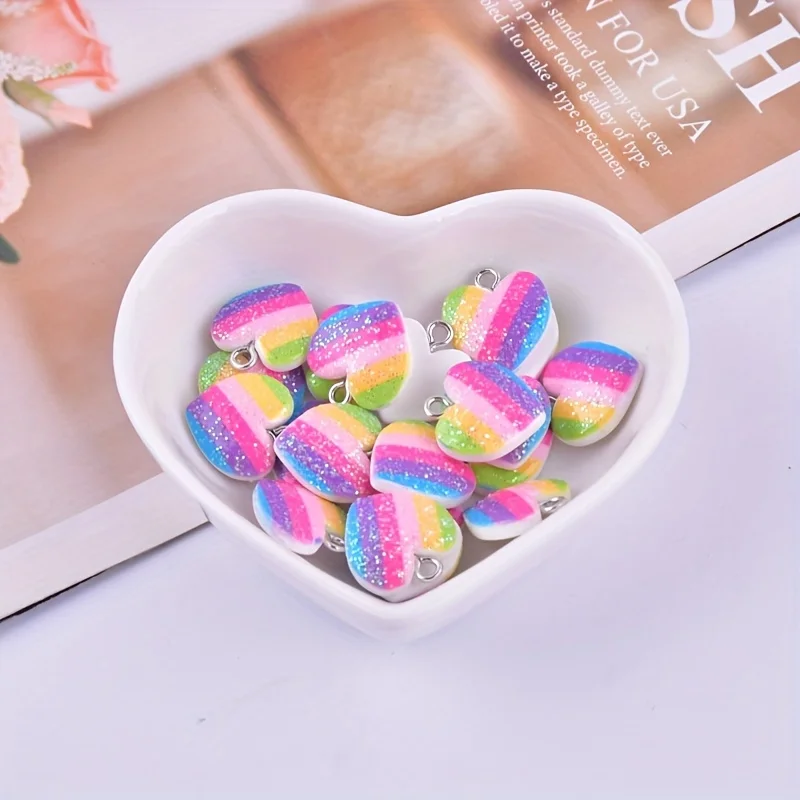 10Pcs Colorful Heart Resin Cha - đánh giá và giá Resin Art Pendant