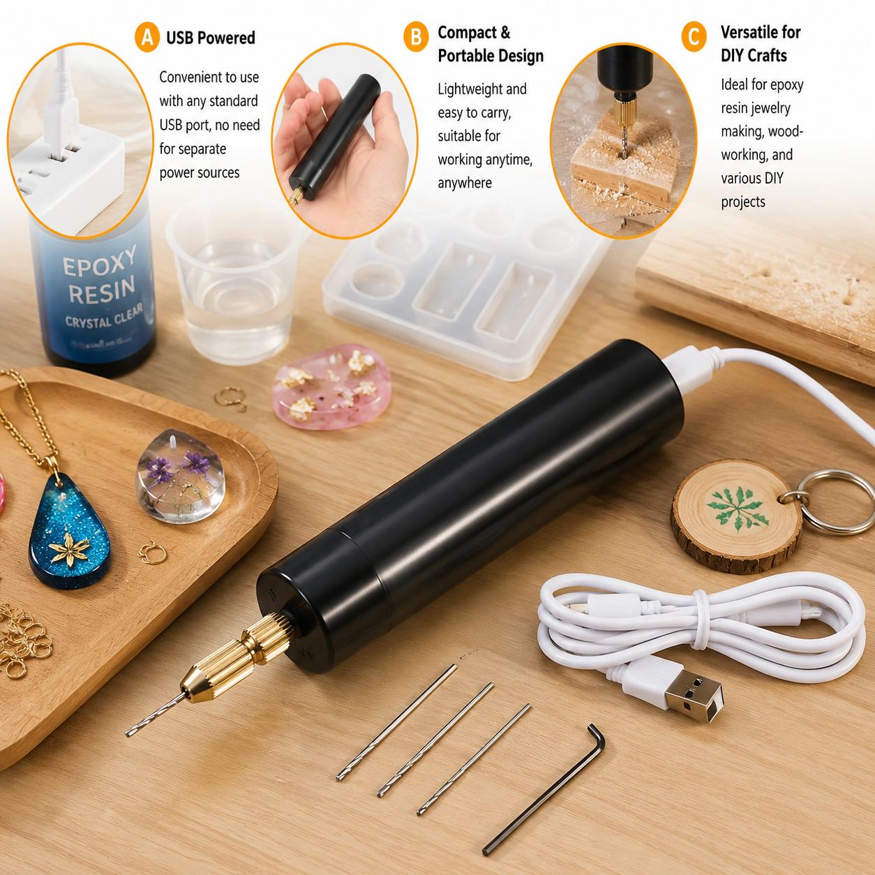 Mini Electric Drill USB Powere - đánh giá và giá Resin Art A Keychain