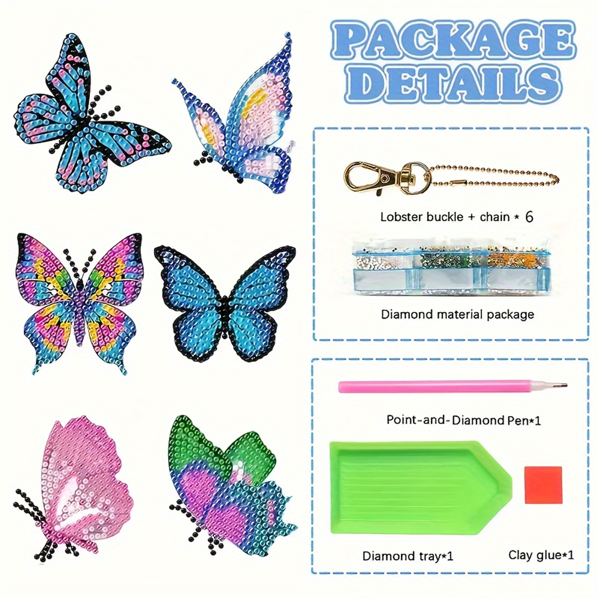 6 Butterfly Diamond Drawing Ke - đánh giá và giá Resin Art A Keychain